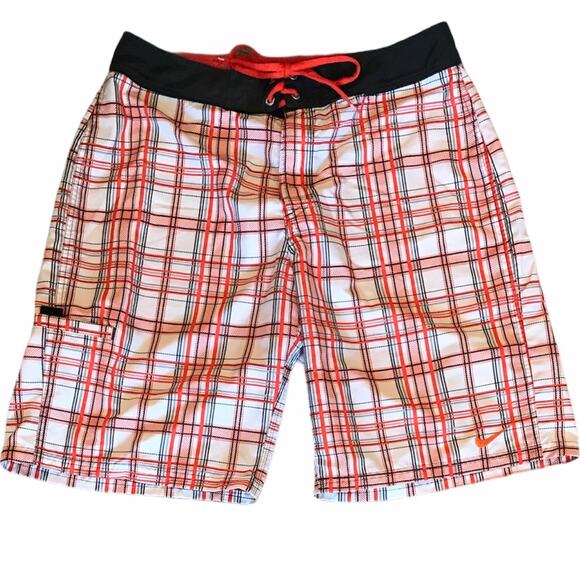 Nike Plaid Board Shorts Orange White Size 32 - Picture 1 of 10